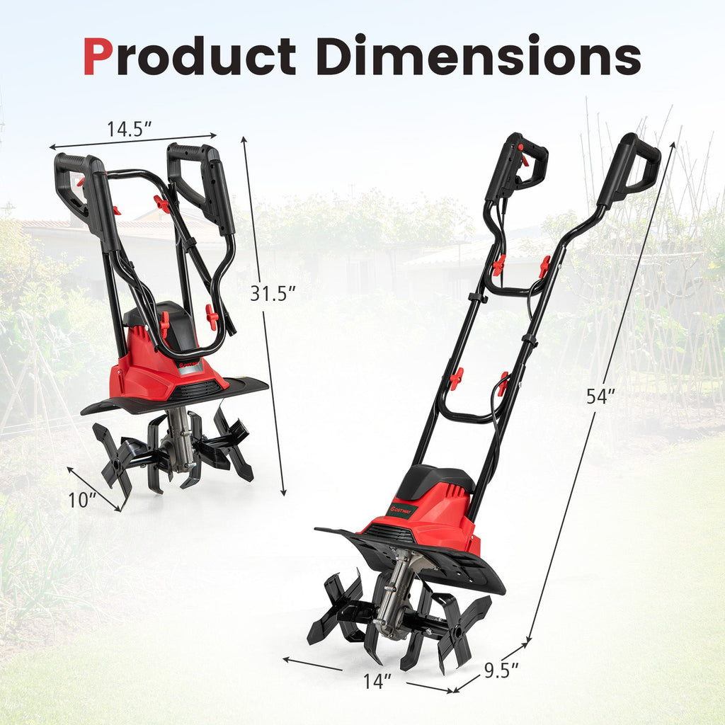 10 Amp Powerful Corded Electric Tiller Cultivator with Safety Lock