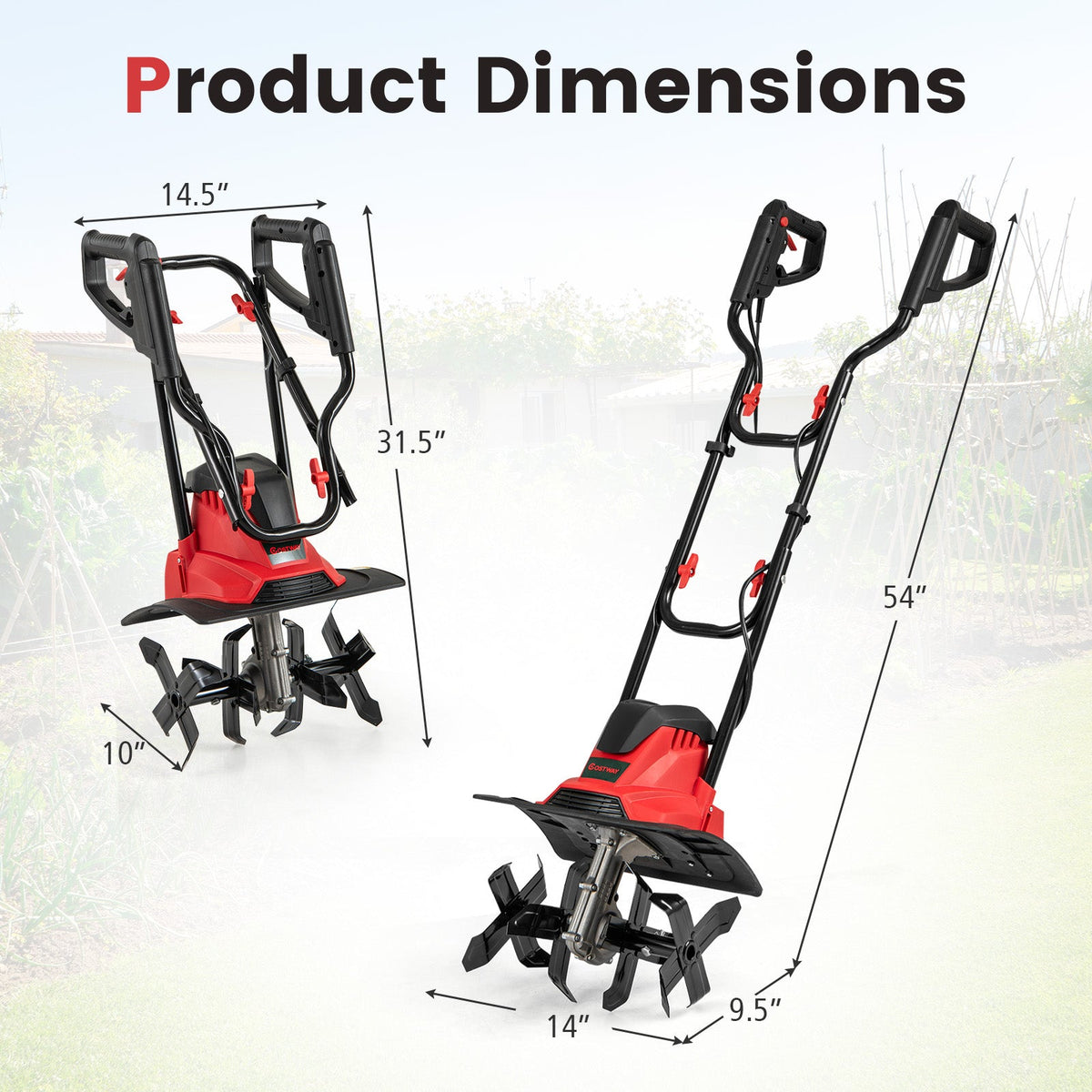 10 Amp Powerful Corded Electric Tiller Cultivator with Safety Lock