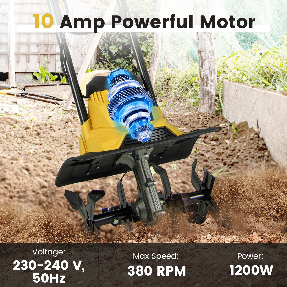 10 Amp Powerful Corded Electric Tiller Cultivator with Safety Lock