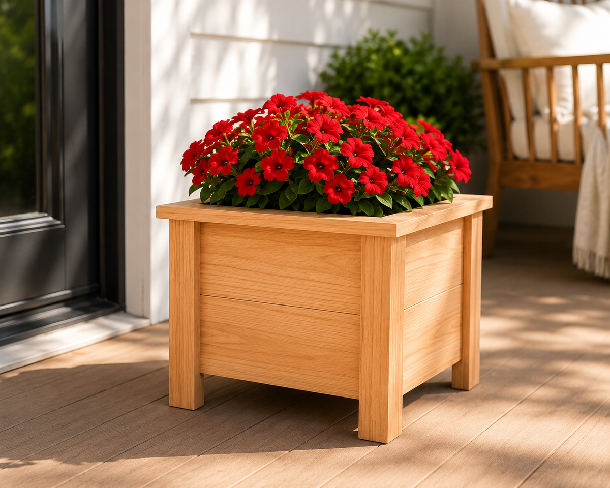 Handmade Cedar Planter Box 16x16x16 | Outdoor Wooden Flower Planter | Raised Garden Planter | Available Natural Cedar or Black Stained Trim | Porch & Patio Decor